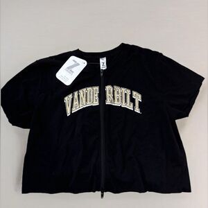 Zoozatz Vanderbilt University Game Day Two-Way Zip-Up Short Sleeve Cropped Shirt